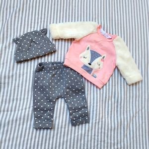 BRAND NEW 0-3M Faux fur Fox sweatsuit set
